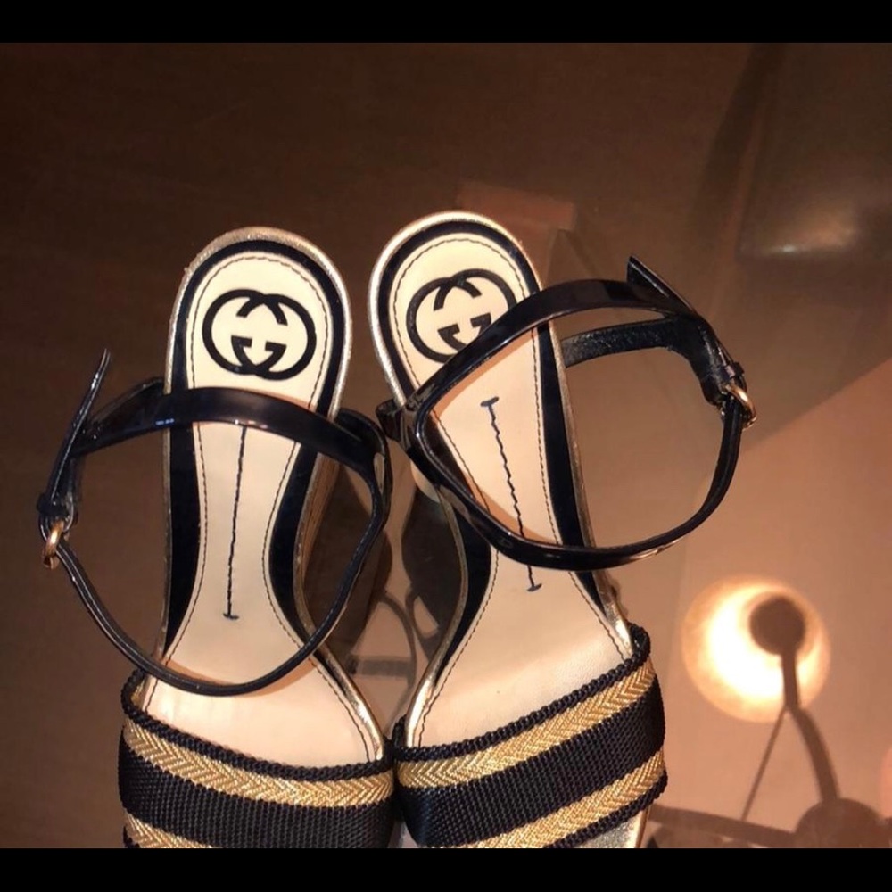 Navy blue & Gold Gucci cork wedges size 36 - Picture 2 of 8